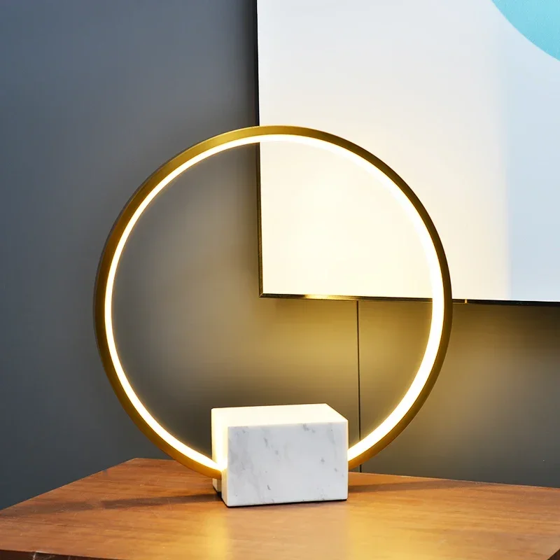 

Nordic Study Living Room Coffee Table Bedroom Cozy Bedside Marble Circular Ring LED Decorative Desk Lamp with Simple Style