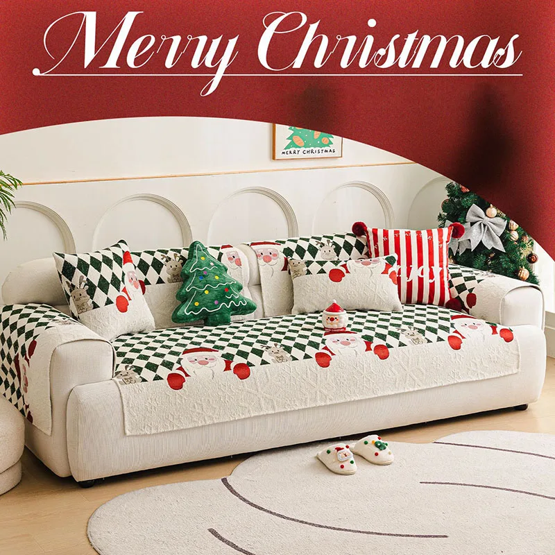 Christmas Thick Checkered Printed Sofa Cushion Comfort Non-Slip Couch Covers for Living Room Holiday Atmosphere Home Accessories