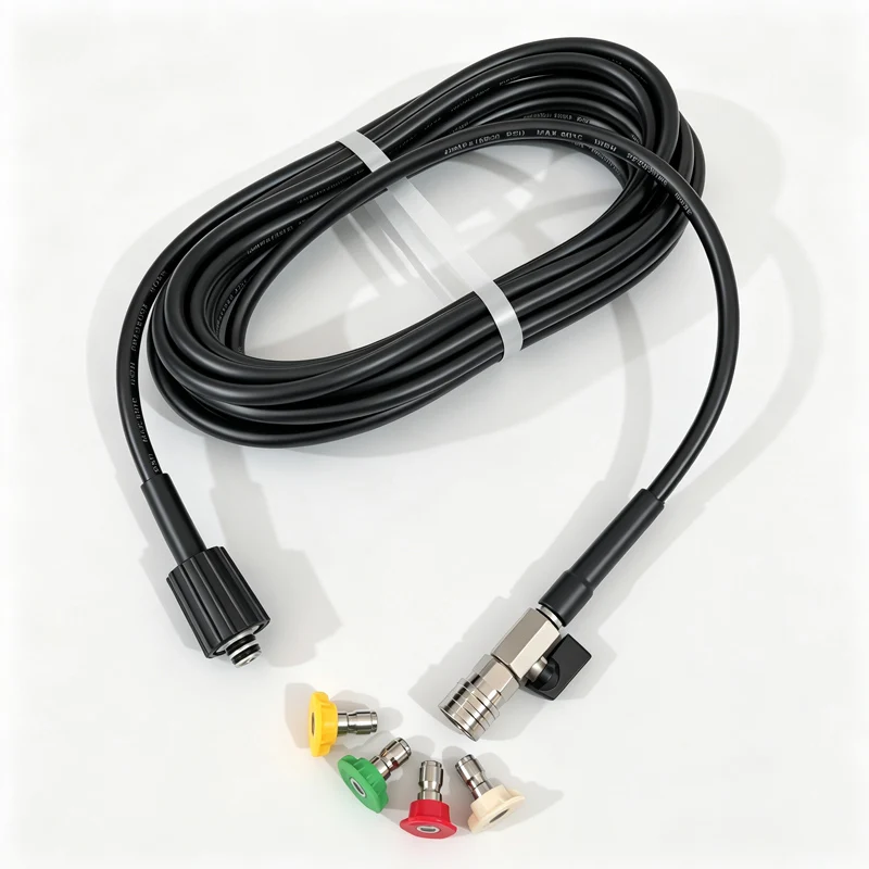 Pressure Washer No Kinking Hose with M22-14&15mm Universal Connector and 1/4 Quick Connect Valve 4 Multiple Degrees Nozzles