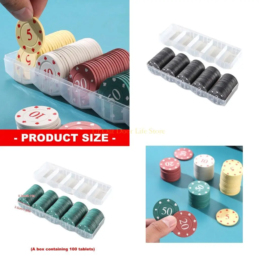 

77UF 100Pcs Roulettes Game Bingo Chip Plastic Casinos Chip Learning Counters Small Chip with Storage Box Enduring