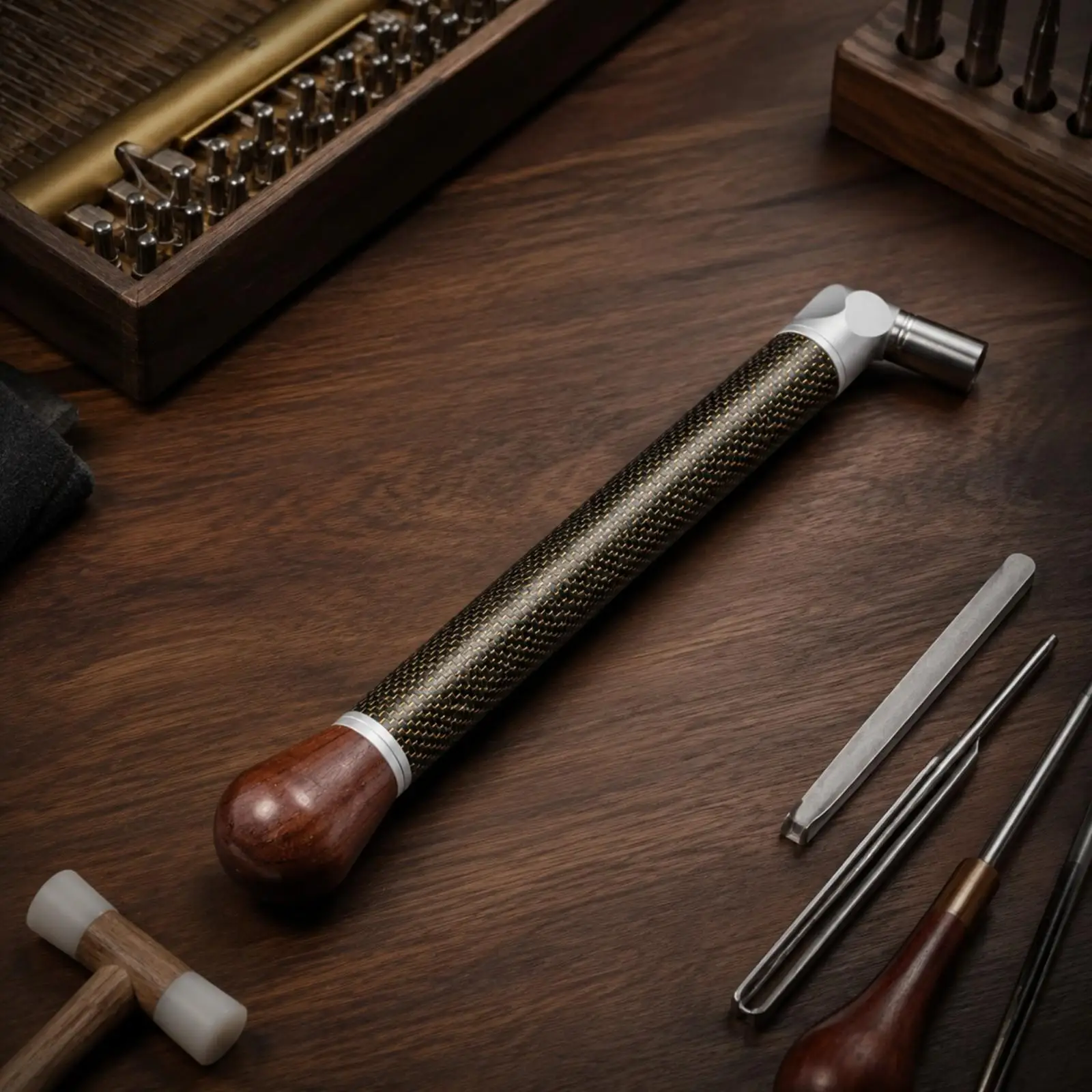 Angled Head Piano Tuning Wrench 29cm Carbon Fiber Wood Grip for Studio Use