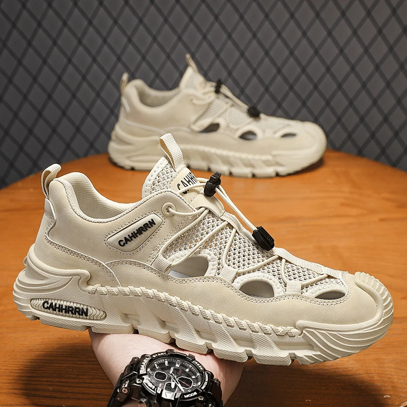 Men's Sporty Sandals Breathable Mesh Hollow out Water Shoes Outdoor Anti-Slip Scenic Walking Shoes Korean Style Summer Flip F...