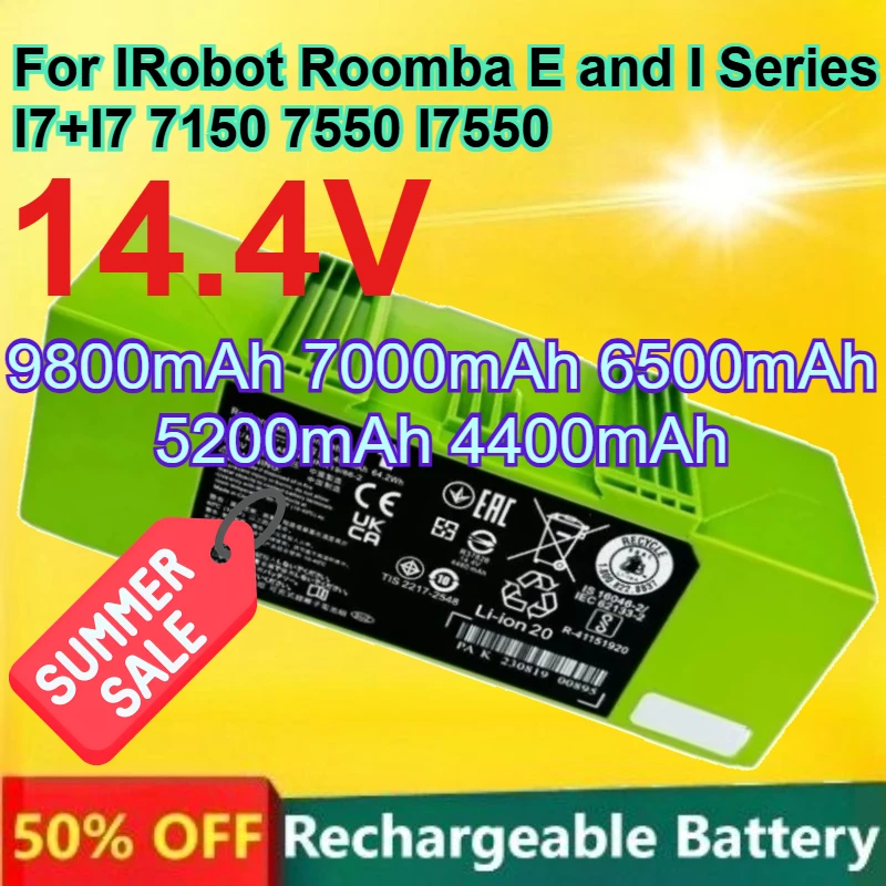 

14.4V 4400mAh-9800mAh Large Capacity Lithium Battery for IRobot Roomba E and I Series I7+I7 7150 7550 I7550 Rechargeable Battery
