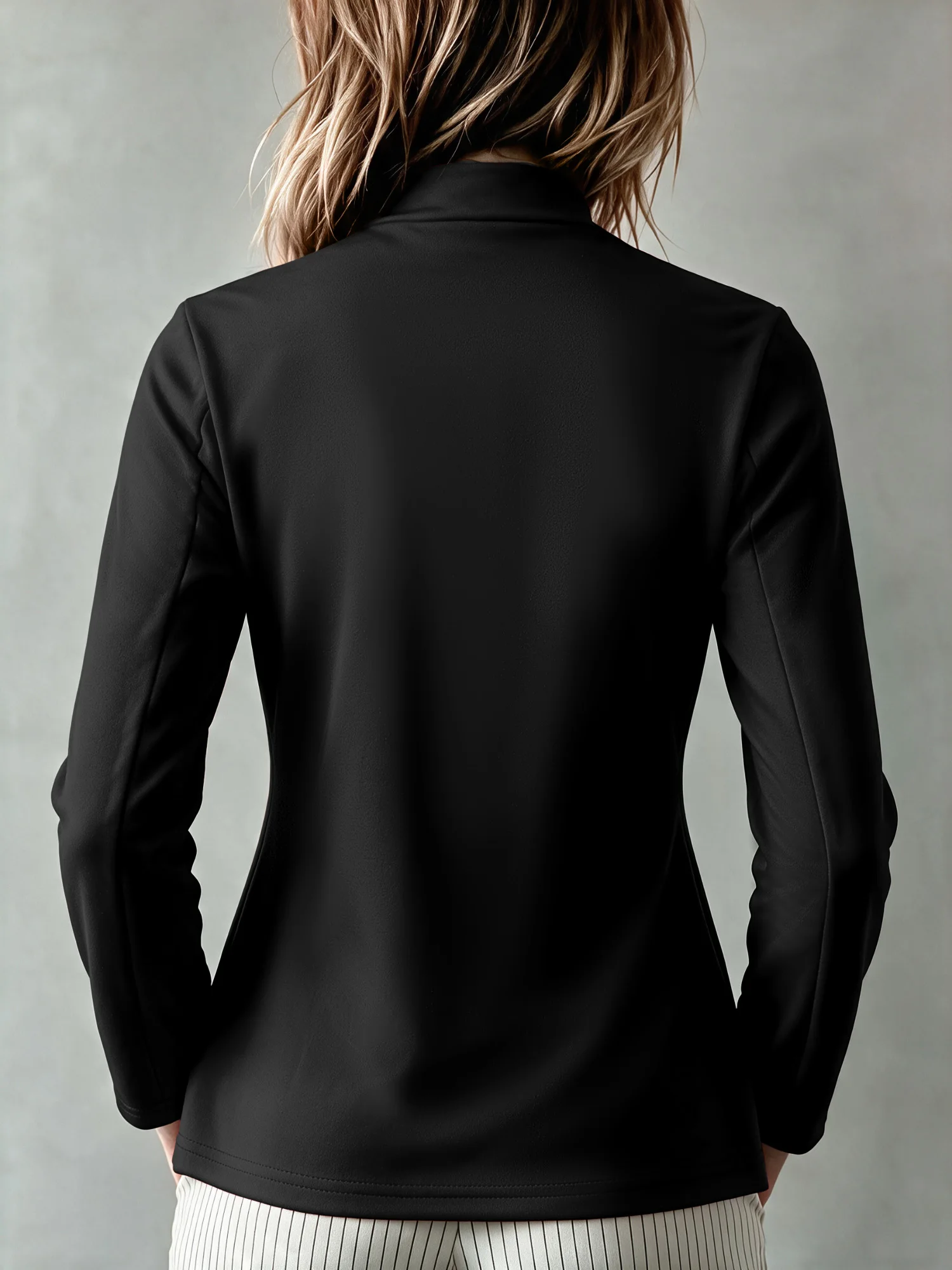 Spring Autumn Women Stand Collar Open Blazer Long Sleeve Solid Color Light Slim Commute Jacket