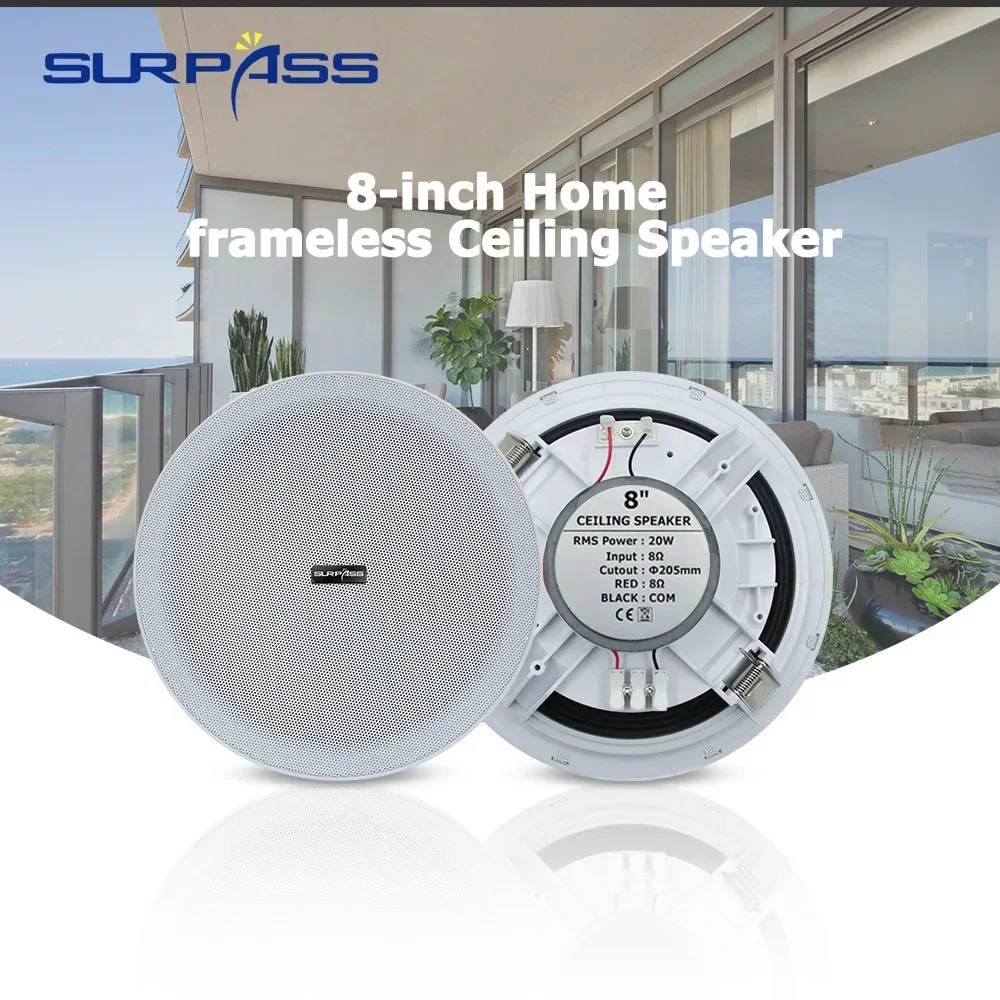 8inch 20W audience PA SystemPassive Ceiling Speaker Frameless Full Range Home Audio Sound System for Terrace Kitchen Residential