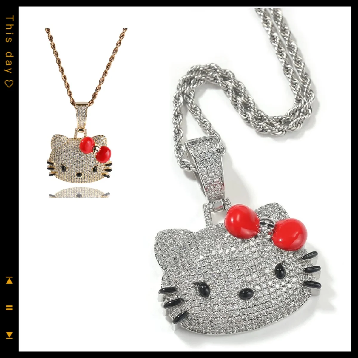 

Hello Kitty women's necklace diamond animation peripheral cute cat peripheral zircon pendant necklace Halloween birthday gift