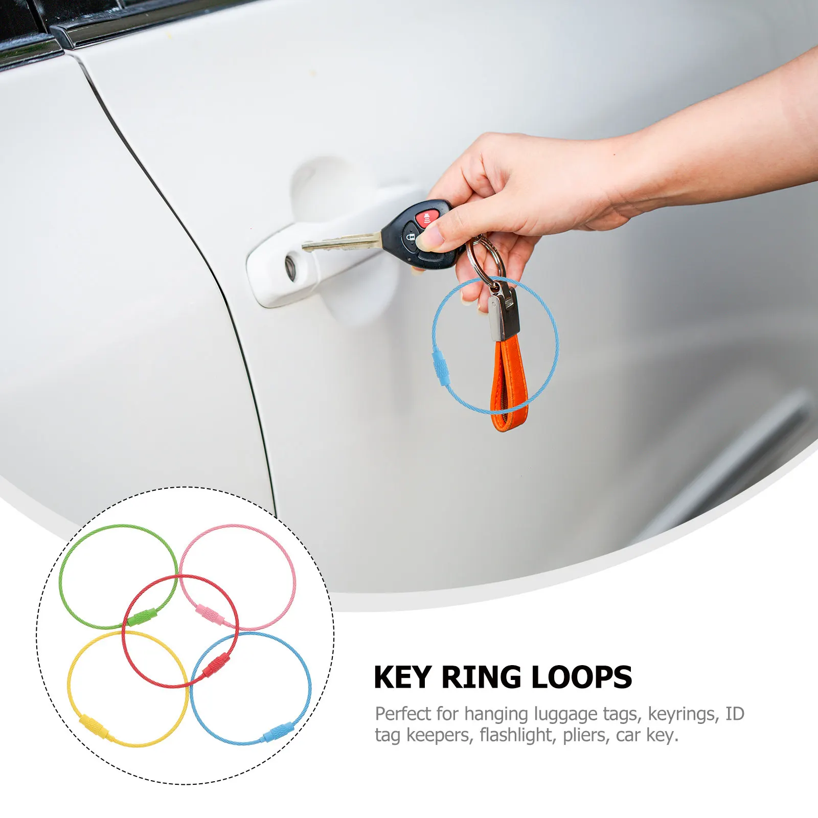 20Pcs Stainless Steel Wire Keychains Weather Resistant Rust Free Cable Loops for Luggage Tag Holders Keyring Keepers Pliers Car