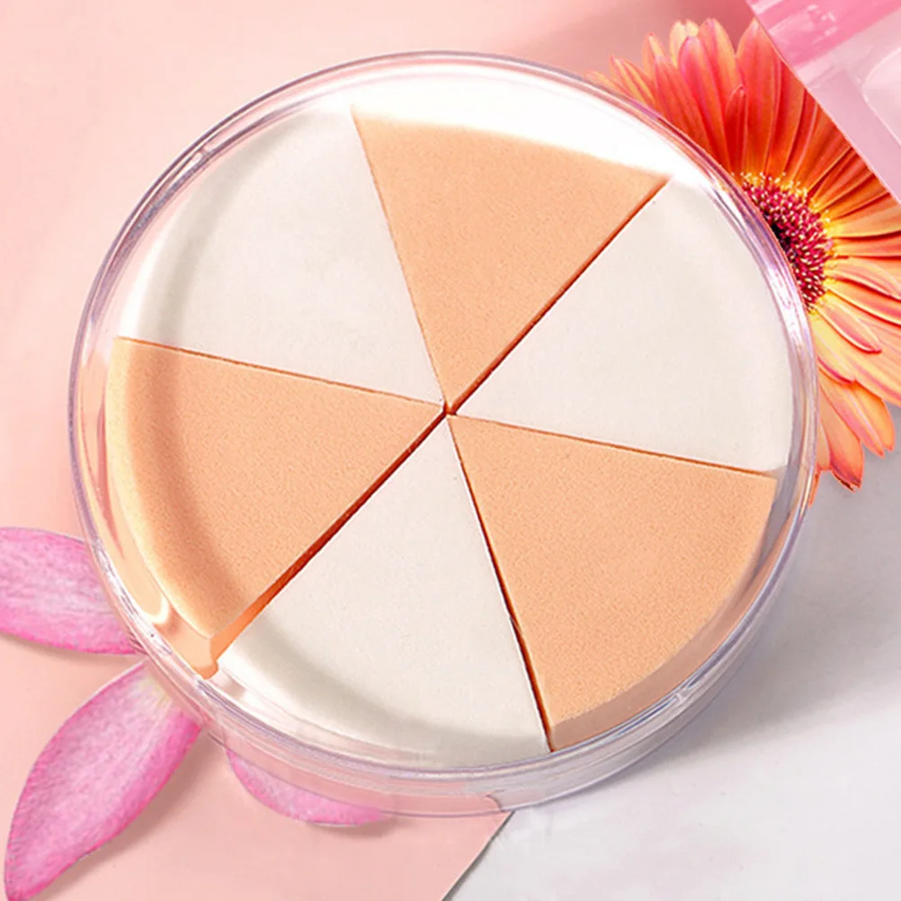 

Six Set Makeup Sponge Puff Triangle Shape Skin-Friendly Foundation Powder Puff Dry Wet Use for Loose Pressed Powder with Storage