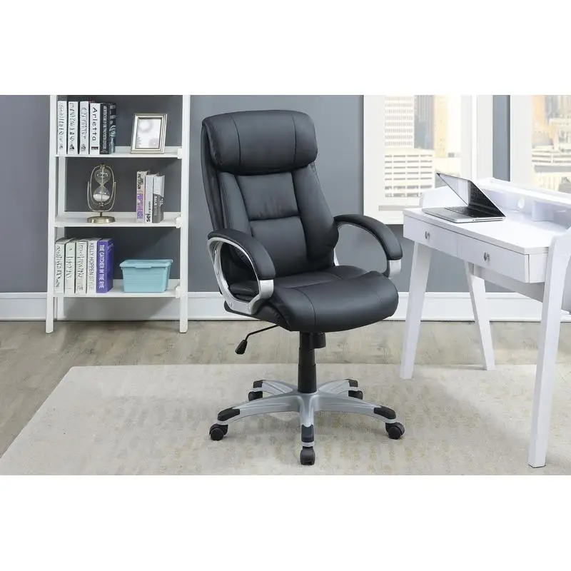 

Classic Office Chair with Cushioned Headrest, Adjustable Silver Armrests, Black Color, Comfortable Support for Work or Home Use