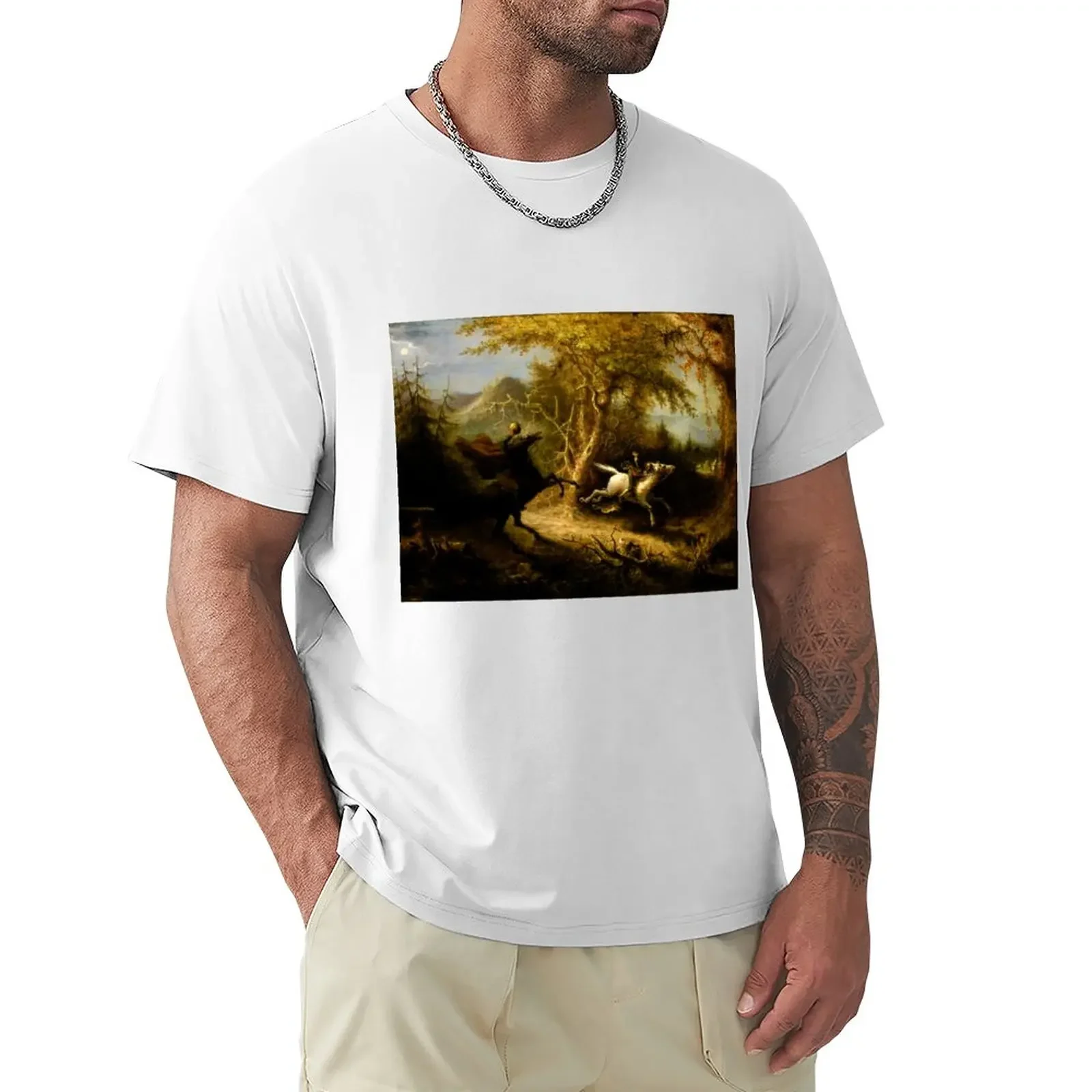 The Headless Horseman Pursuing Ichabod Crane T-Shirt graphics boys animal print sports fans mens tall t shirts