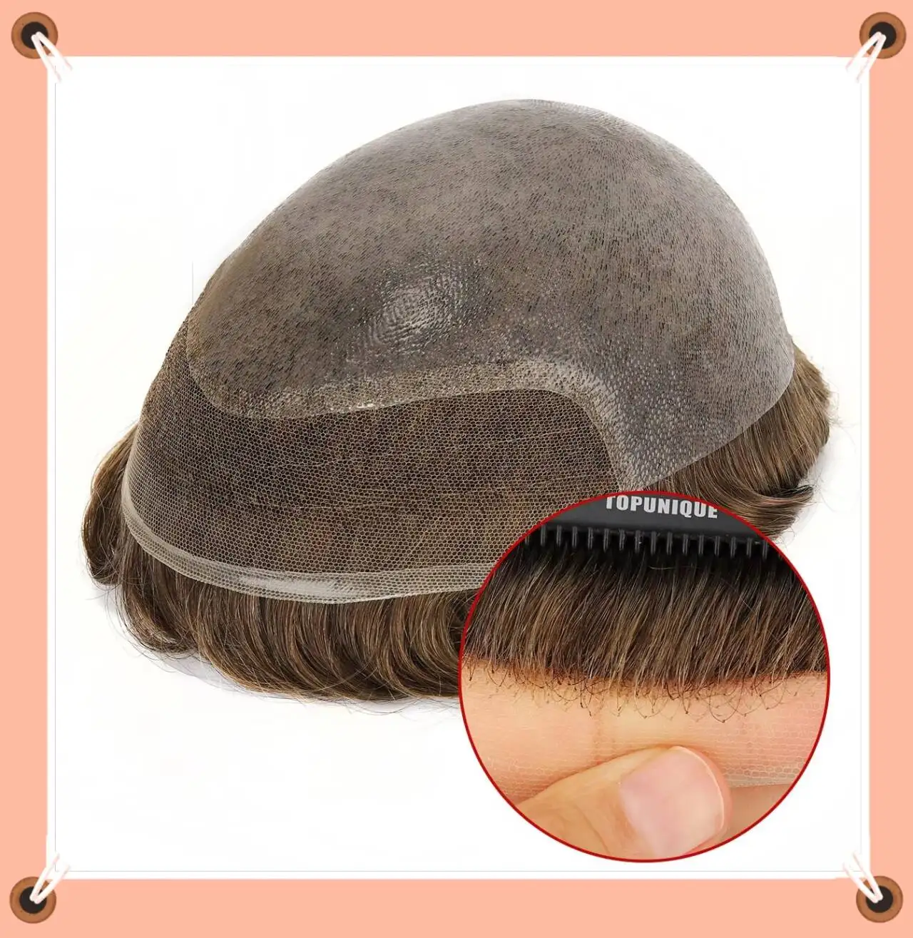 TUL09 Men's Toupee Hybrid Base of 1'' Lace Front + Skin Back Durable and Natural Looking Hairline  Indian Remy Human Hair Toupee