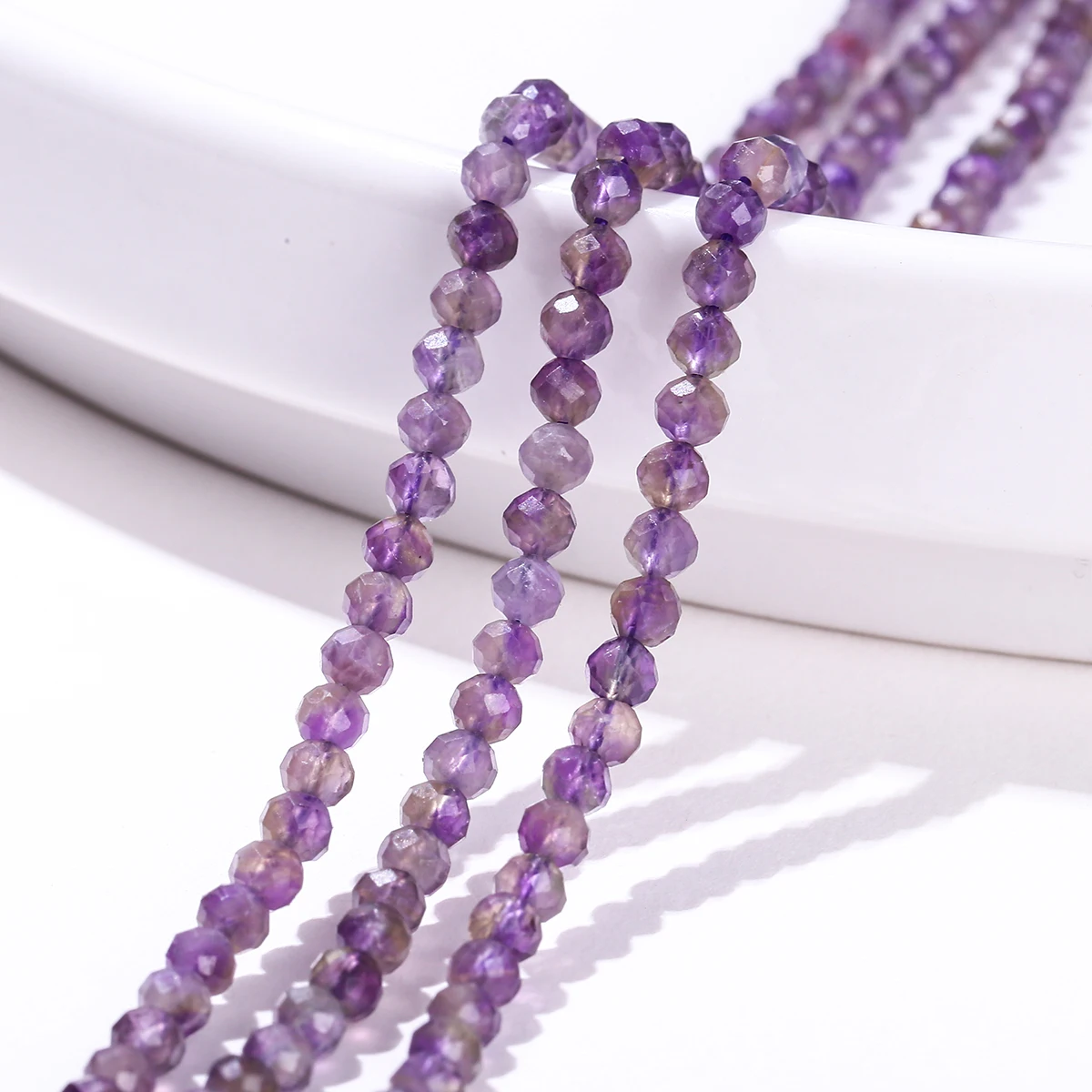 Wholesale Natural Faceted Ghost Amethyst Beads Round Loose Spacer Tiny Bead for Jewelry Making DIY Necklace Bracelet Accessory