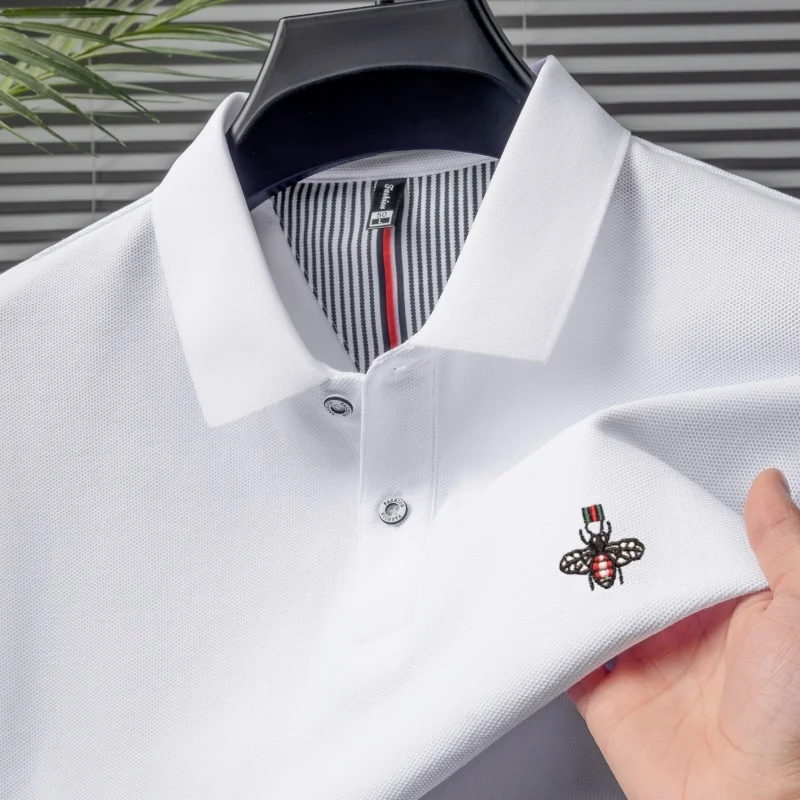 100% pure cotton high-quality men's short sleeve polo shirt summer trendy light luxury brand bee embroidered comfortable T-shirt