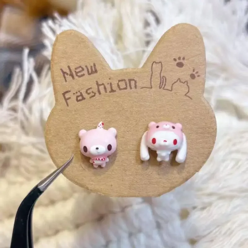 Gloomy Bear Cute Asymmetric Cartoon Bear Rabbit Stud Earrings Kawaii 3D Animal Ear Jewelry Sweet Girls Fashion Accessory view 2
