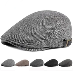 Men Retro Herringbone Grid Newsboy Caps British Painters Hats Side Buckle Adjustable Flat Cap Hip Hop Berets