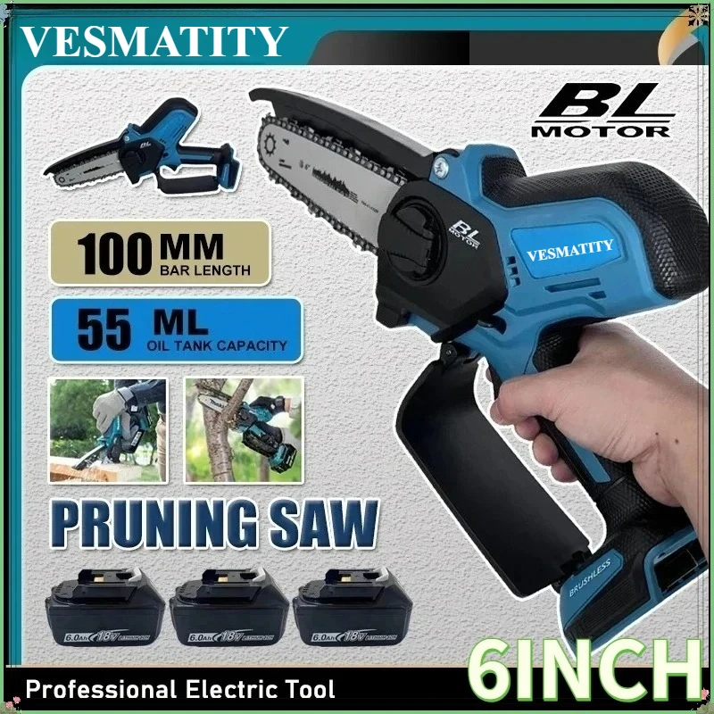 6Inch Chain Saw Electric Saw Handheld Portable Wood Logging Chainsaw Garden Pruning Wood Power Tool For 18V-20V Battery