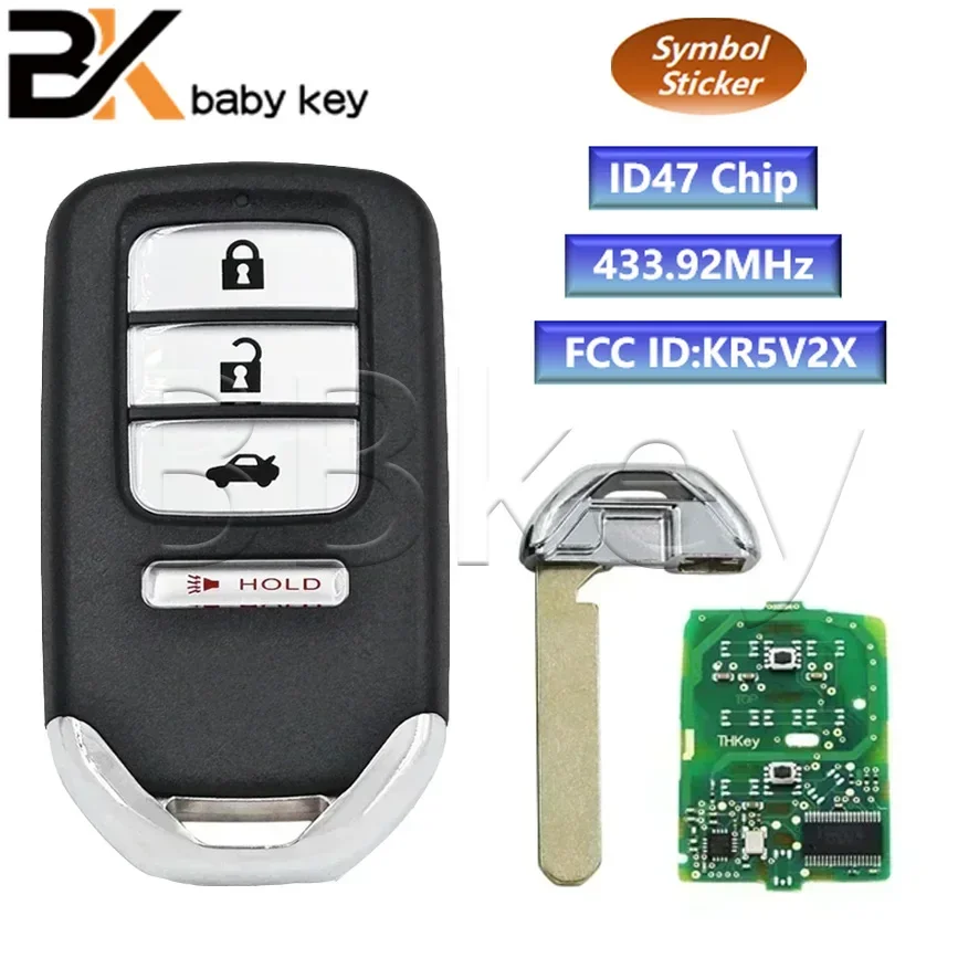 BB Key for Honda Accord Civic Jazz CRV HRV XRV Grace Pilot Venzel 434MHz ID47 Chip FCC ID:KR5V2X Keyless Go Smart Remote Car Key