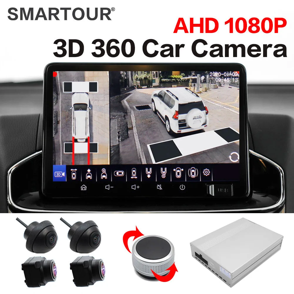 SMARTOUR 1080P All Around View 360 Degree Bird 3D Camera Car Surround Panoramic System Circular Review DVR Recorder Monitoring
