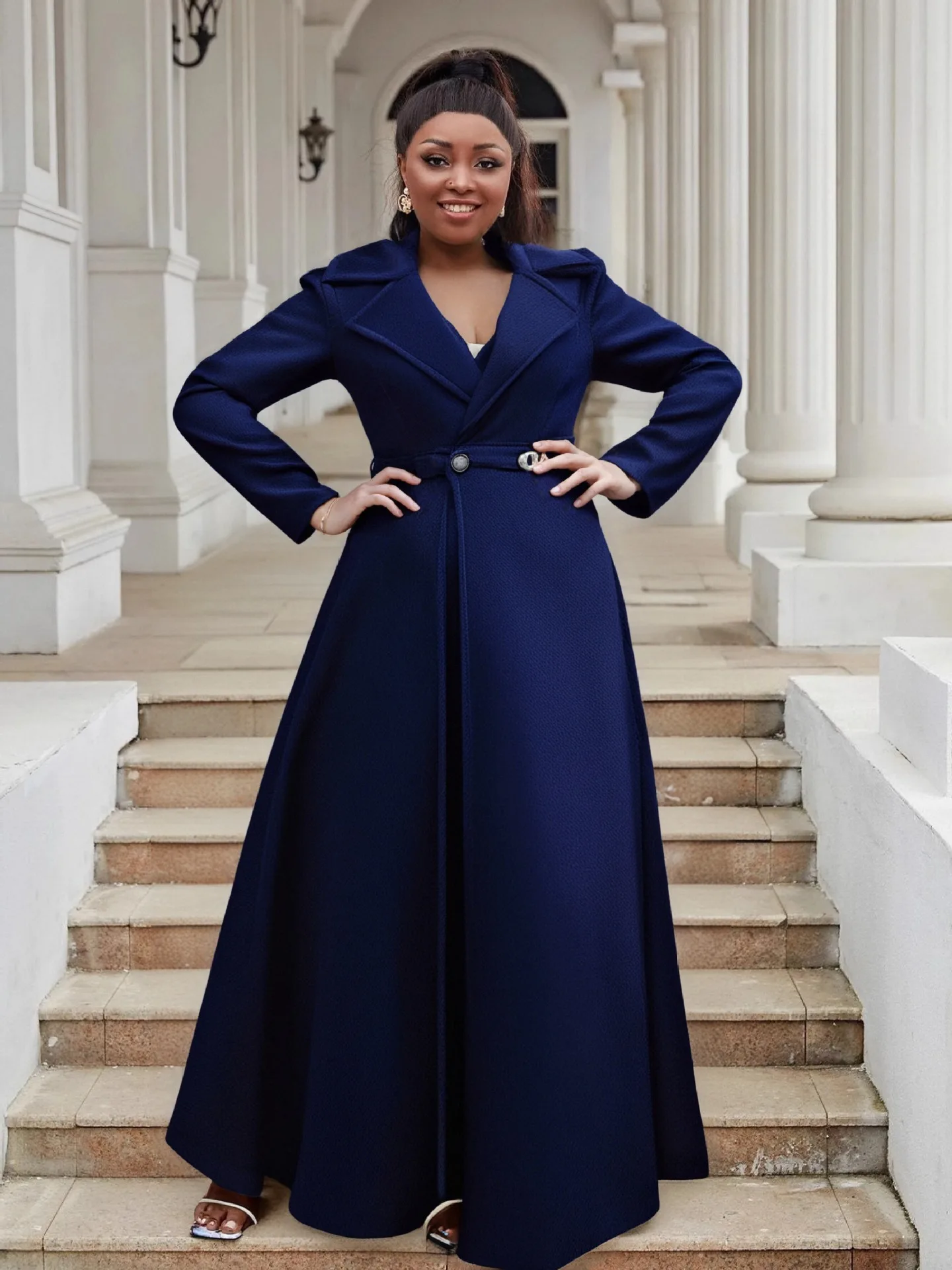 

High-End Velvet Fashion Autumn 2025 Slimming Long Dress Jacket Set - Elegant Feminine Style for Women