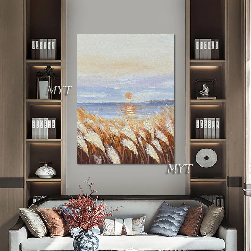 Modern Canvas Decor Unframed Wall Picture Art Modern Abstract The Reeds By The Stream Hand Painted Landscape Oil Paintings