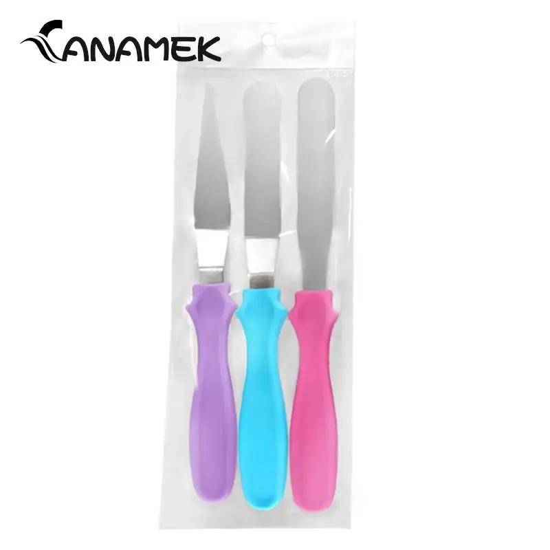 3pcs/set Small Cranked / Angled Spatula Palette Knife Fondant Sugarcraft Tools Stainless Steel Butter Cake Cream Knife Spatula