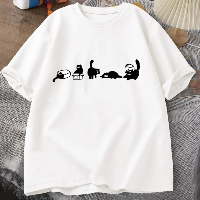 

Fun Cat Pattern 3D Printed T-shirt Short Sleeved Cat Enthusiast Round Neck Loose and Comfortable Breathable Quick Drying Top