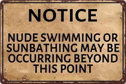 Funny Pool Metal Tin Signs Notice Nude Swimming and Sunbathing Sign for Pool Swimming Vintage Wall Decor 12x8 Inch