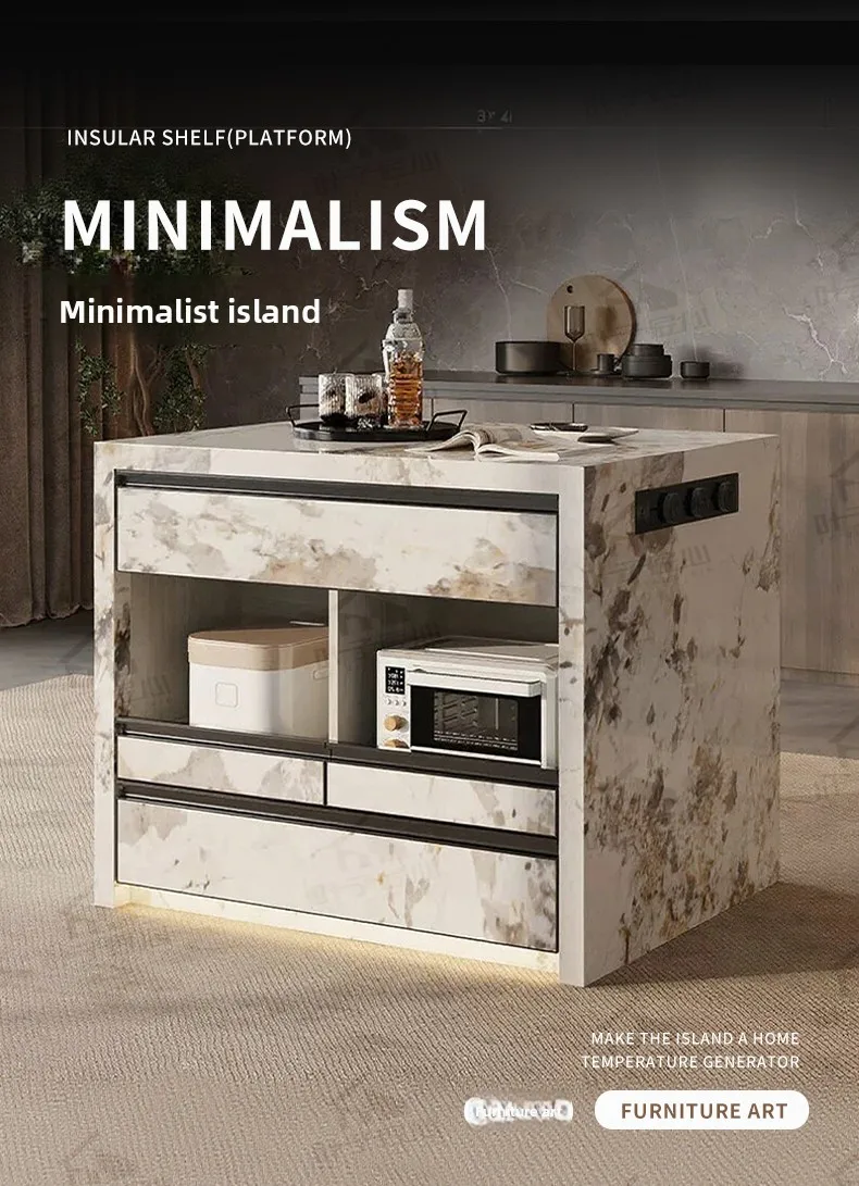 LMM rock slab island table, dining table cabinet, individually movable locker, narrow side bar integrated
