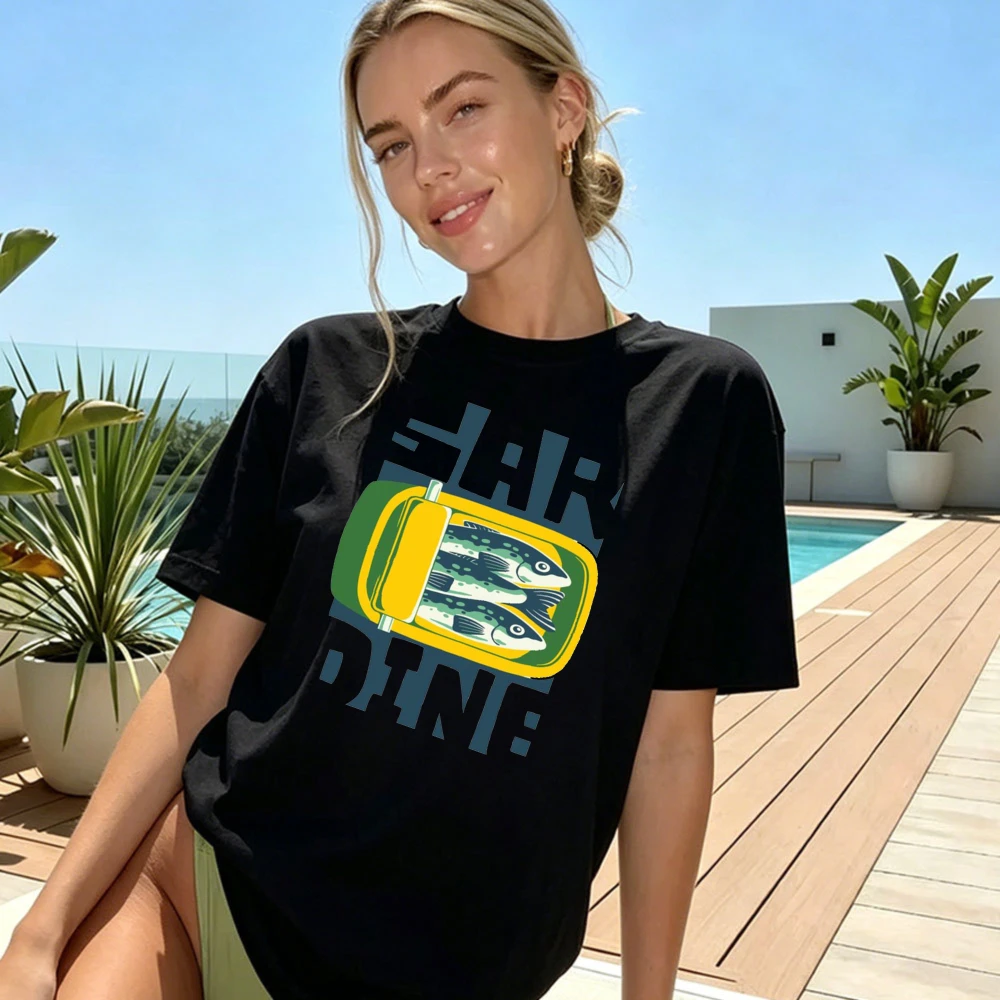 Tuna Can Graphic Women T-Shirt Casual Summer Short Sleeve Cotton Fashion Top For Beach Vacation Gift