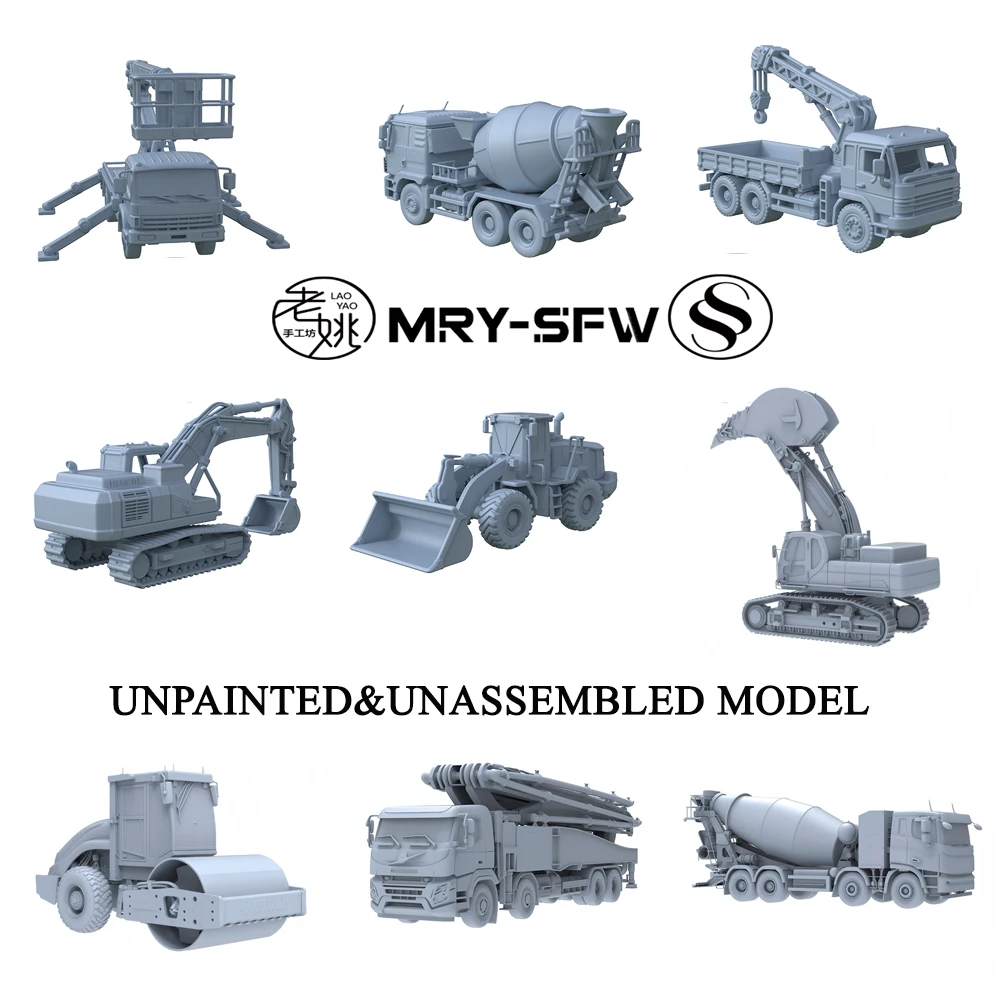 1/160 3D Printed Building Site Truck Excavator Road Roller Crane Aerial Work Platform Trailer Pump Mixer Fuel Tanker Cylinder