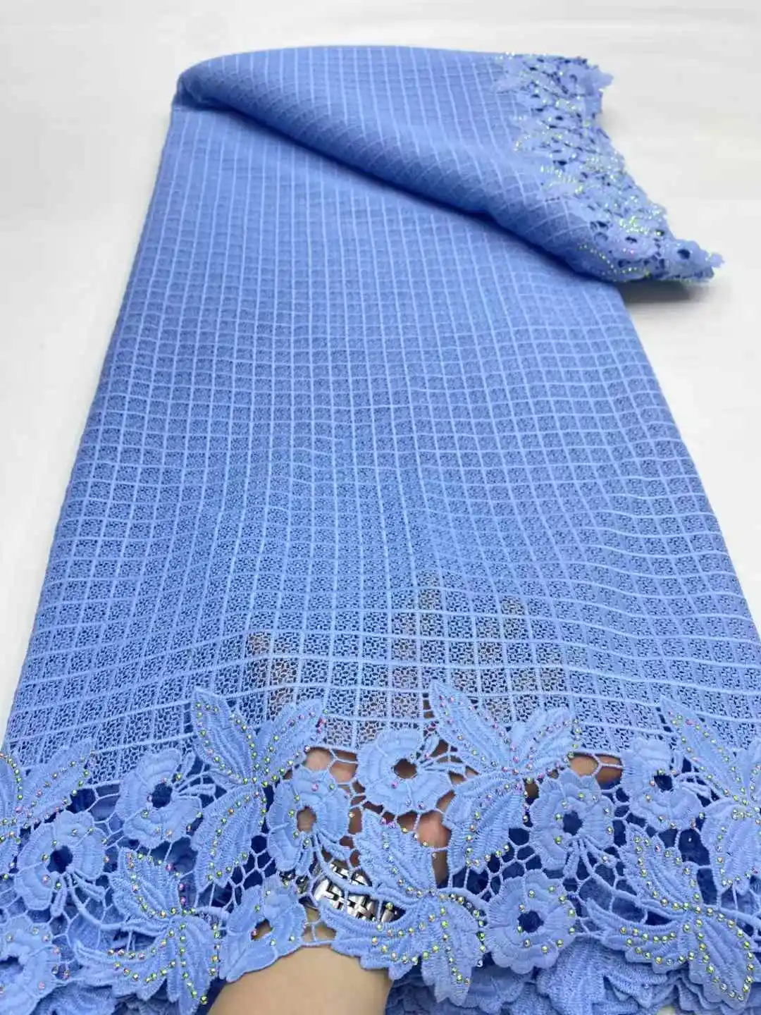 2025 신상 아프리카 나이지리아산 코튼 웨딩 레이스 원단 파티 드레스 스팽글 재봉용 수용성 고품질 5야드