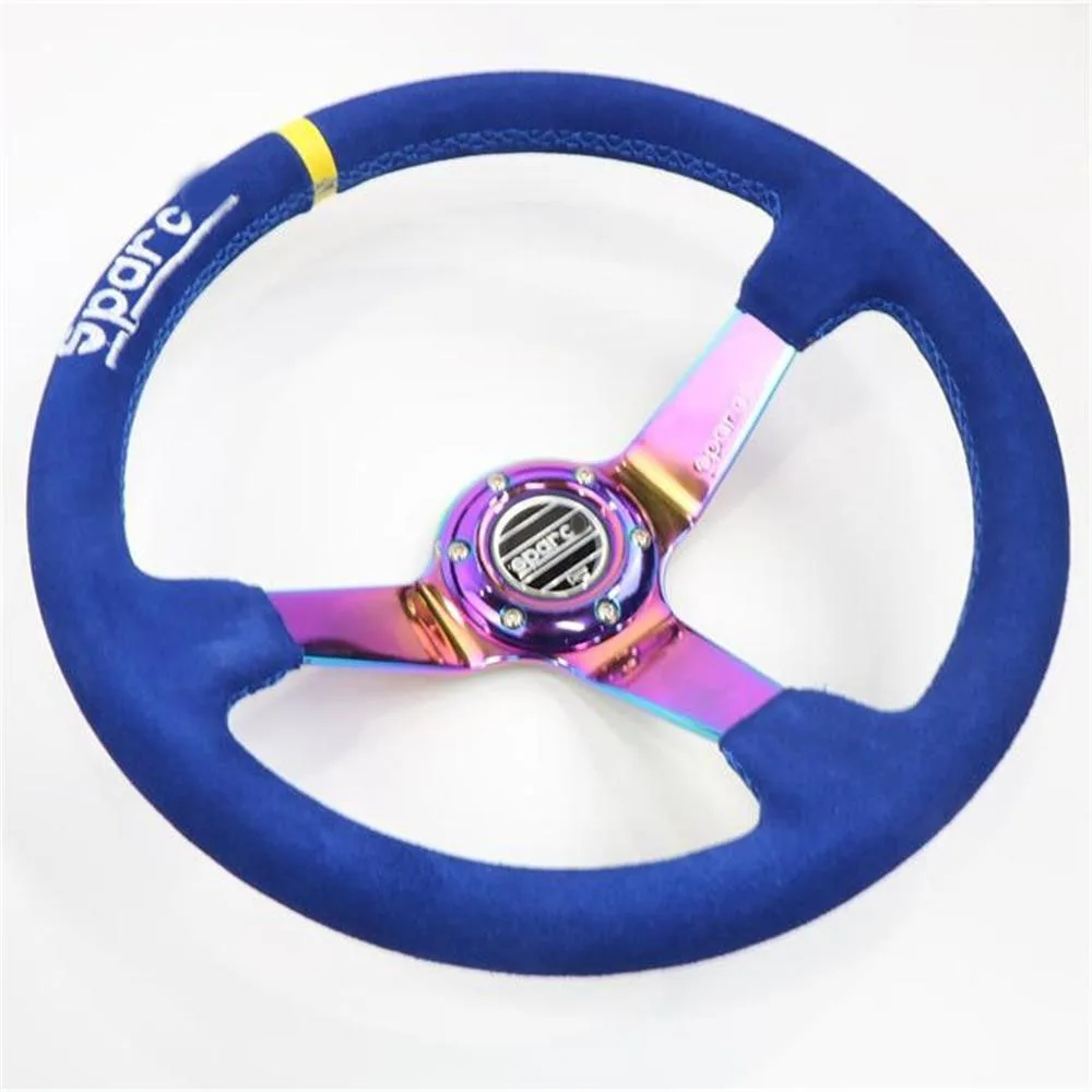 Car Modification Universal Sports Steering Wheel Blue 14 inches Suede Leather Classic JDM Racing Steering Wheel