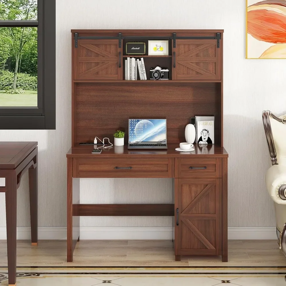 47 Executive Desk,Computer Desk with Storage Cabinet and Drawers,Workstation Computer Desk with Hutch for Home Office and Study