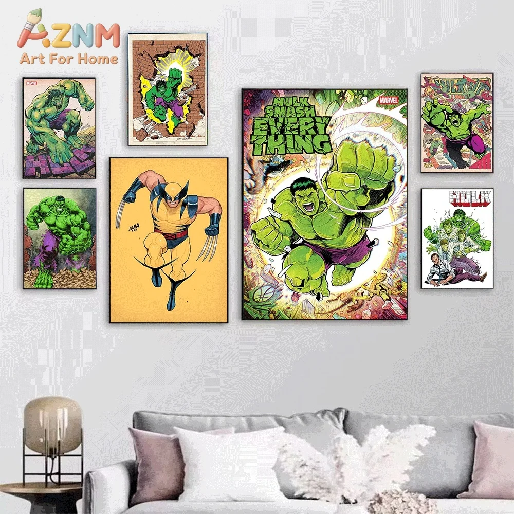 Hulk Superhero Canvas Wall Poster,Classic Comic Character Wolverine Print Art,Unframed Canvas Painting for Living Room Bedroom