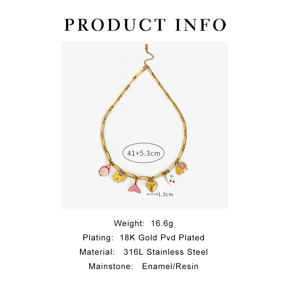 GHIDBK New Fashion Stainless Steel Handmade Daily Jewelry Women Dainty Cute Heart Bowknot Elephant Fish Tail Pendant Necklace