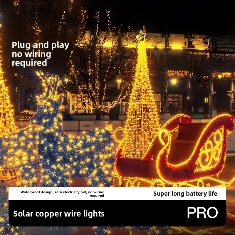 2026 Solar Powered Copper Wire LED String Lights Outdoor Waterproof Holiday Decor Landscape Lamp for Outside Decoration