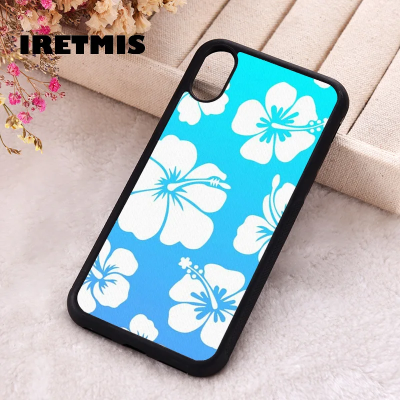 Iretmis Phone Cover Case For iPhone X XS Max XR 11 12 13 PRO MINI 14 15 16 Plus Rubber Silicone Blue Hibiscus