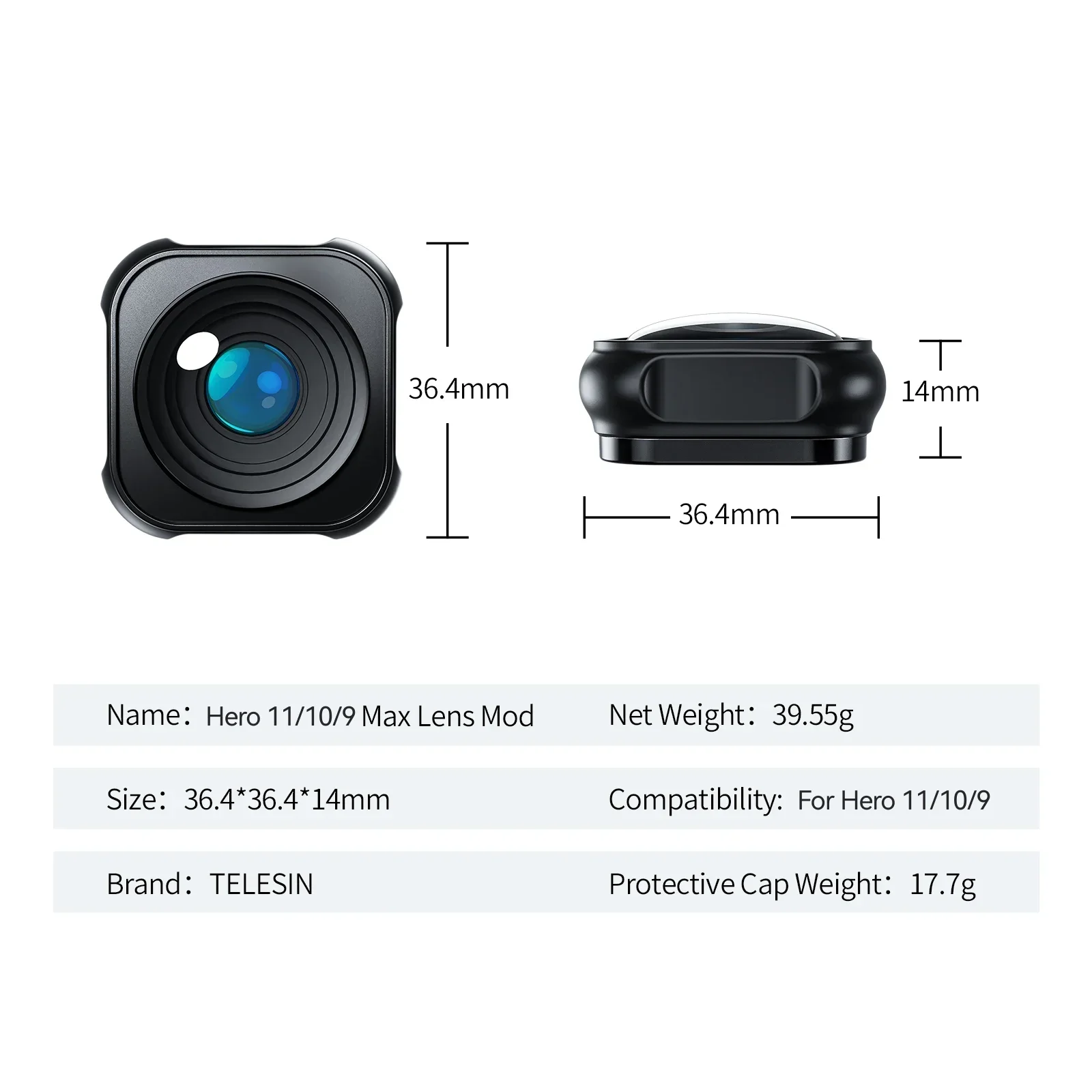 TELESIN Max Lens Mod for GoPro Hero 12 11 10 9 Accessories Anti-Shake Ultra-wide Angle Waterproof Action Camera Accessories