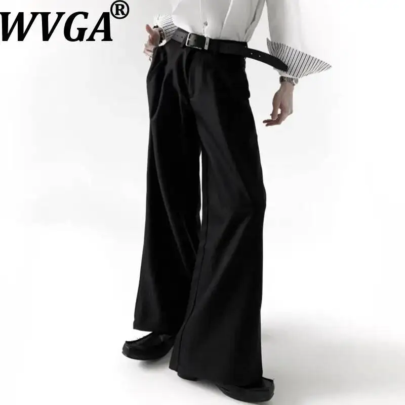 WVGA Spring Autumn New Men Satin Textured Trendy Wide-Leg Trousers Niche Chic Casual High-Waisted Straight Suit Pants Ins W25642