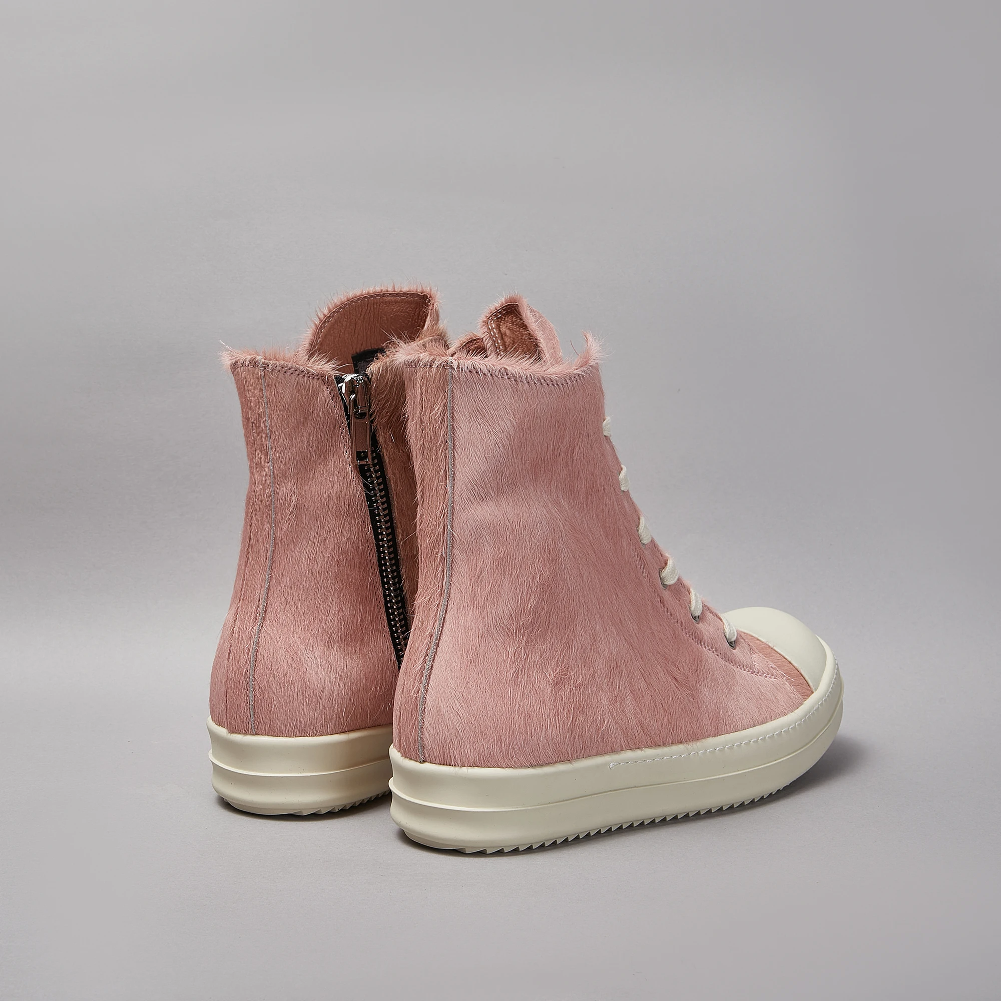 Sapatilha casual de pele de cavalo para homens e mulheres, sapatos altos, sola grossa, plana, marca designer, rosa, com renda, qualidade