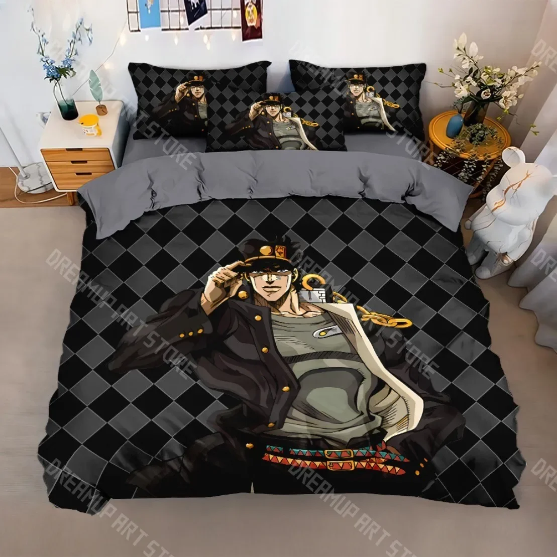 3D Print Anime JoJo Bizarre Bedding Set,Adventure Jotaro Kujo Bedding Set,JoJo Duvet Cover Pillowcase Bed Kids Adult