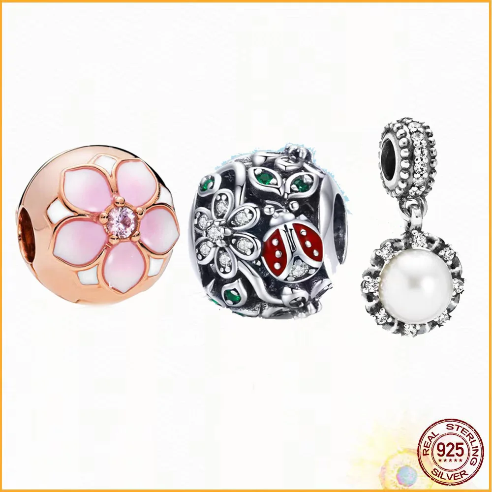 Flower charm New 925 sterling silver charm beads pendant Fit bracelet Women's exquisite gift jewelry