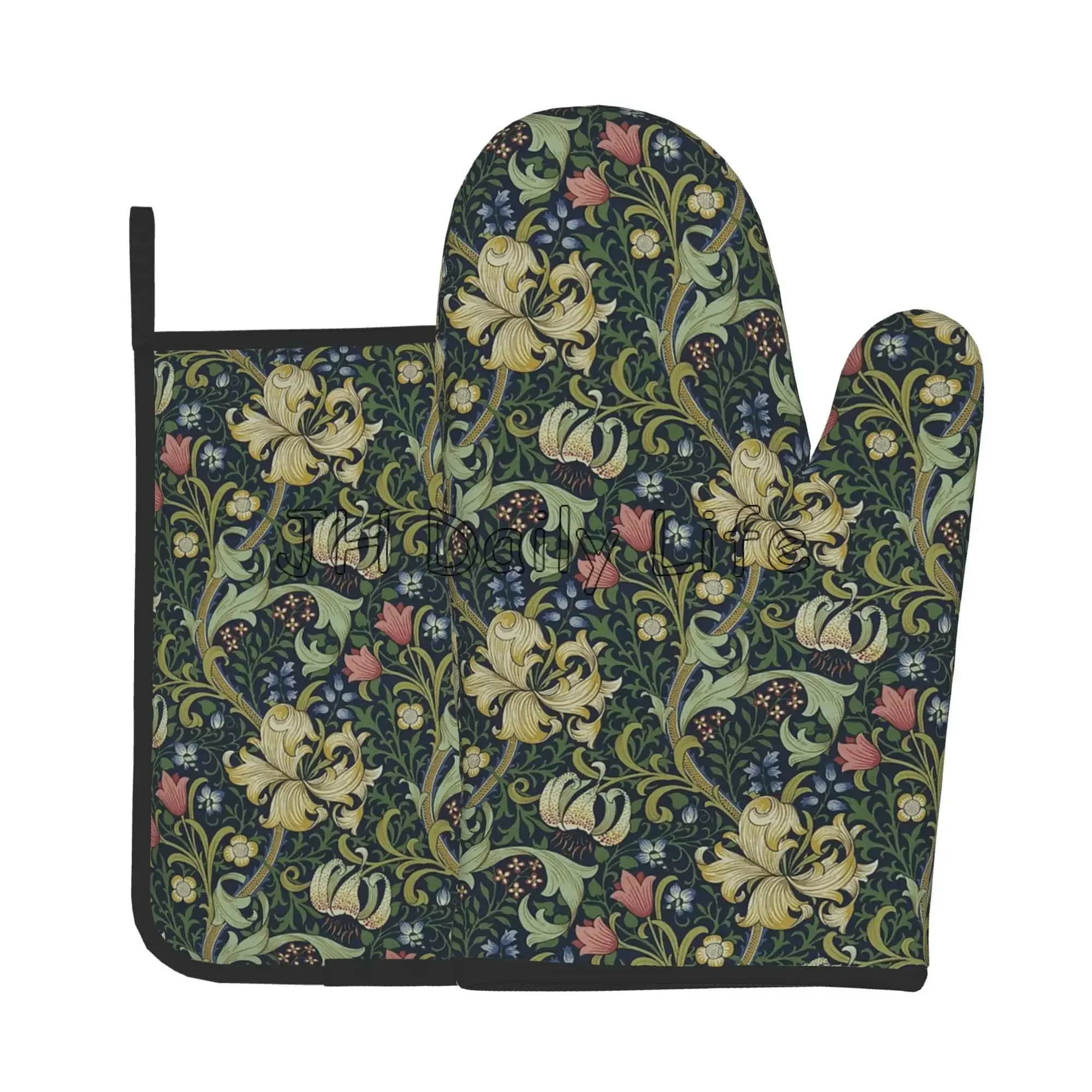 William Morris Vintage Flowers Oven Mitts and Pot Holders Set of 2 Heat Resistant Gloves for Kitchen Cooking Baking Grilling BBQ