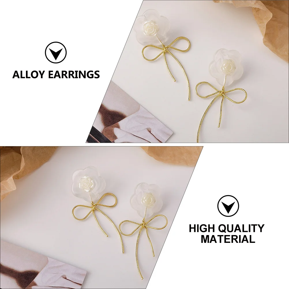 

1Pair Flower Ear Studs Alloy Earrings Bowknot Flower Design Lightweight Floral Earrings for Wedding Work Party Gift