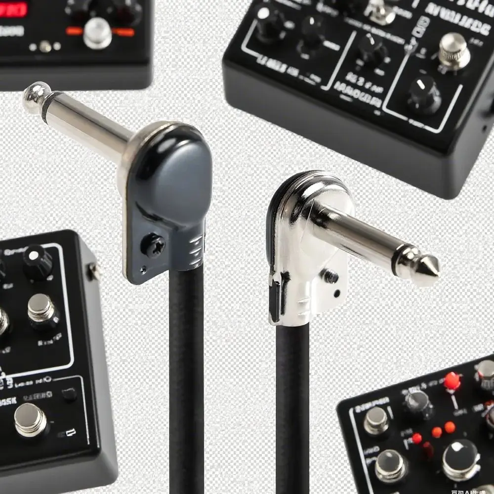 Pro-C Mini Flat Nickel Black Plating Right Angle Audio 6.35mm 1/4 Plug Jack Connector Instrument Pedal Board Effect Patch Cable