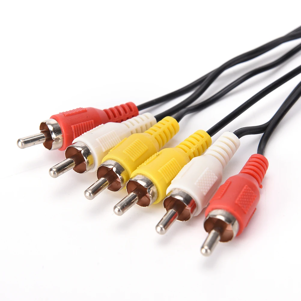 3 RC Male To 3 RC Male Composite Audio Video AV Cable Plug 1M-New
