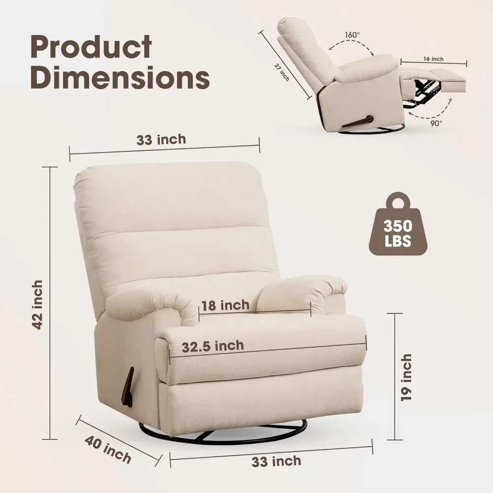 Großer drehbarer Schaukelstuhl, Glider Rocker Recliner, Lazy Recliner Chair mit hoher Rückenlehne, für Wohnzimmer (Beige)