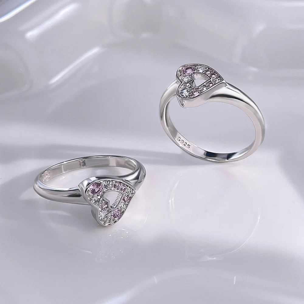 Wanita 925 perak Sterling Universe Dewdrop cincin berbentuk hati perhiasan ulang tahun hadiah Fashion untuk ibu istri anak perempuan