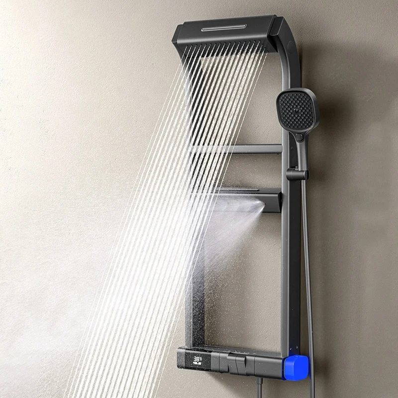 

Высококачественная ванна, умная ванная комната, дождевой душ, смеситель, латунный пистолет, пепел, светодиодный цифровой душевой набор, полный набор для душа