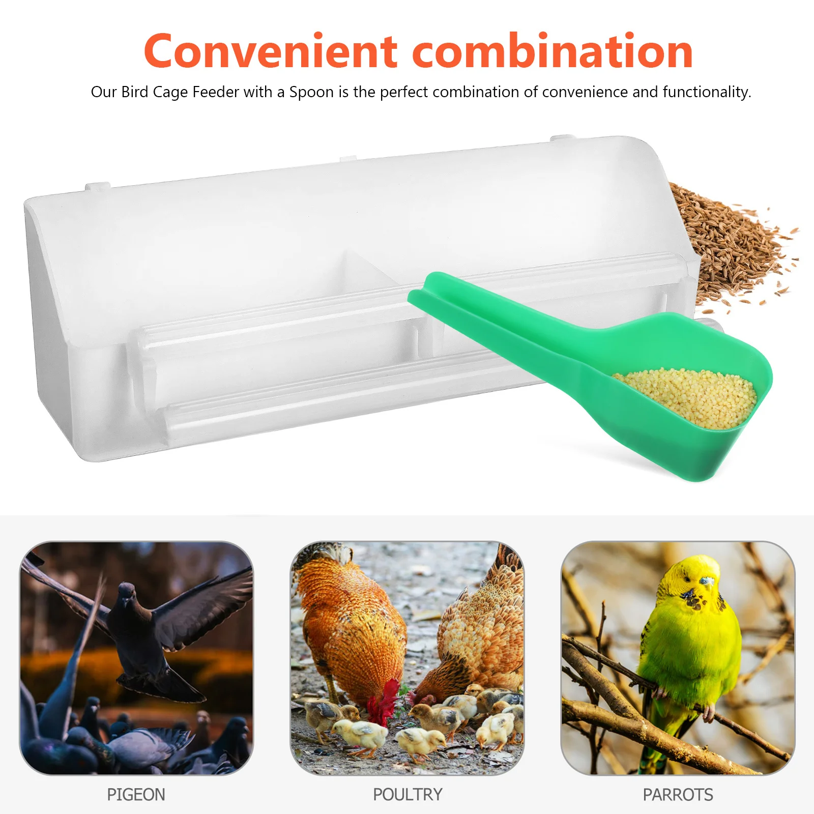 

1Set Bird Cage Feeder Dishes Dual Compartments Sturdy Construction No Mess Spoon Included Bird Feeder for Cage